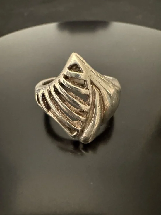 Sterling Silver Sculptural Cutout Ring Size 7 - Modernist Dome Openwork 925 - Picture 1 of 7